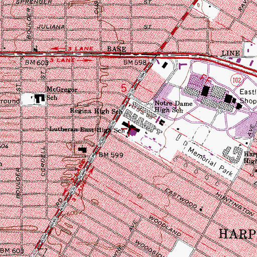Topographic Map of Lutheran East High School, MI