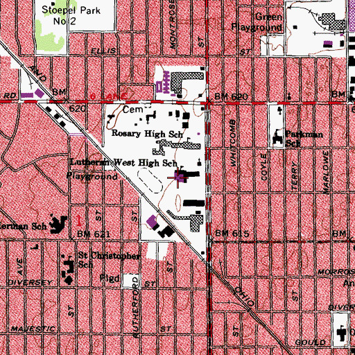 Topographic Map of Lutheran West High School, MI
