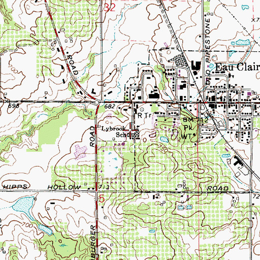 Topographic Map of Lybrook School, MI