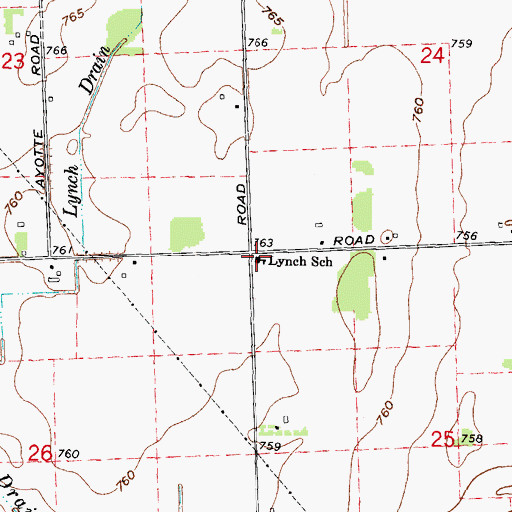 Topographic Map of Lynch School, MI