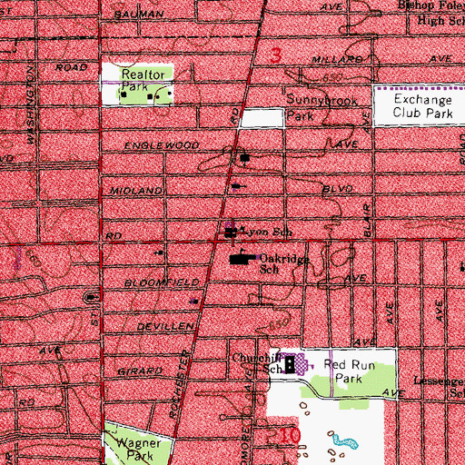 Topographic Map of Lyon School, MI