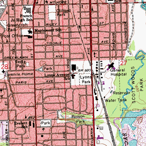 Topographic Map of Lyons Elementary School, MI