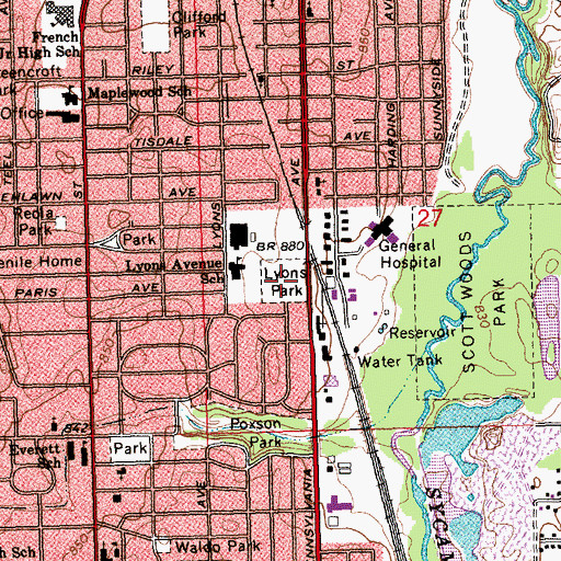 Topographic Map of Lyons Park, MI