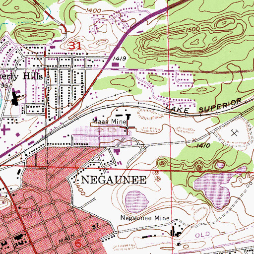 Topographic Map of Maas Mine, MI