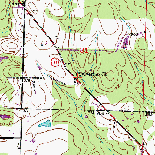 Topographic Map of Sylverino, AR