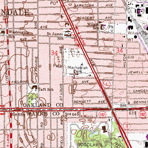 Topographic Map of Machpelah Cemetery, MI
