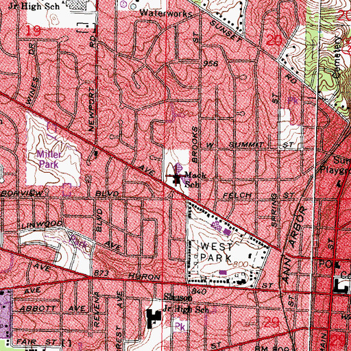 Topographic Map of Ann Arbor Open School, MI
