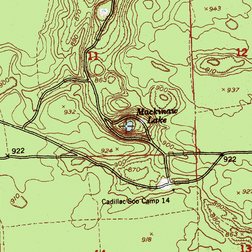 Topographic Map of Mackinaw Lake, MI