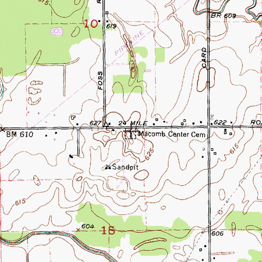Topographic Map of Macomb Center Cemetery, MI