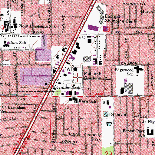 Topographic Map of Macomb Gardens, MI