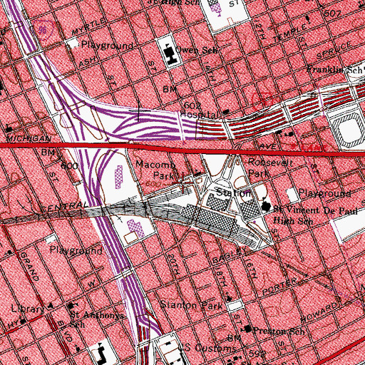 Topographic Map of Macomb Park, MI