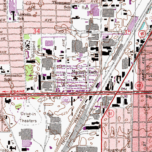 Topographic Map of Macomb Park School, MI