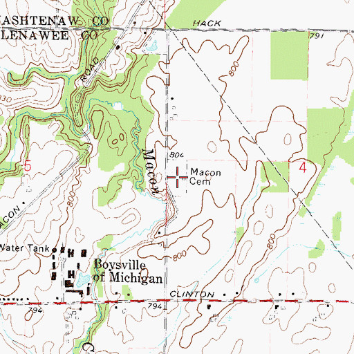 Topographic Map of Macon Cemetery, MI