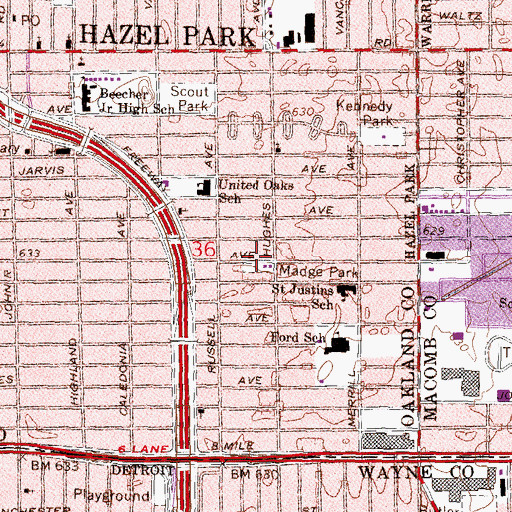 Topographic Map of Madge Park, MI