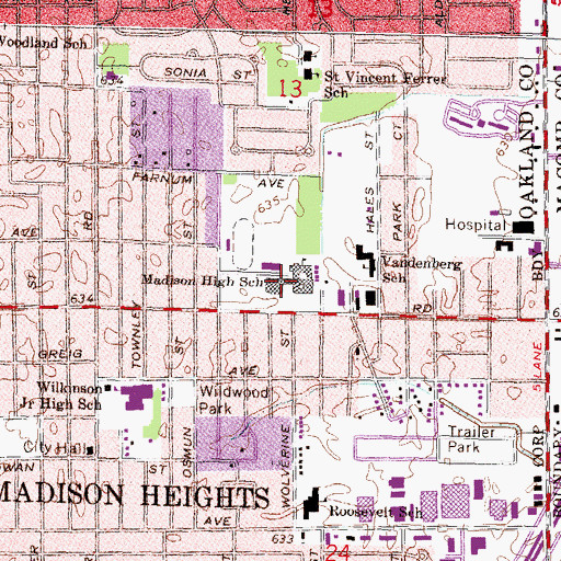 Topographic Map of Madison High School, MI