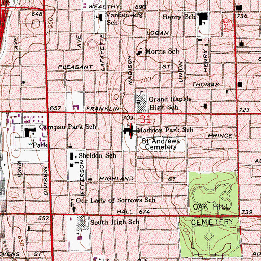 Topographic Map of Madison Park School, MI