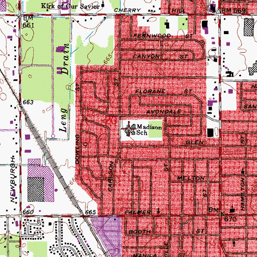 Topographic Map of Madison School, MI