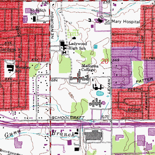 Topographic Map of Madonna College, MI