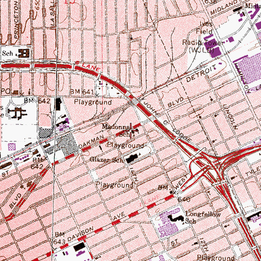 Topographic Map of Madonna School, MI