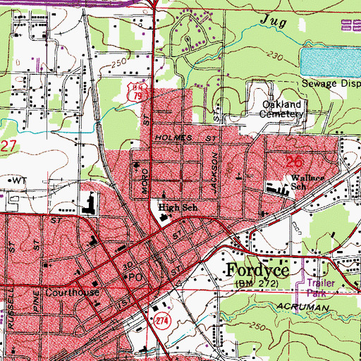 Topographic Map of Charlotte Street Historic District, AR