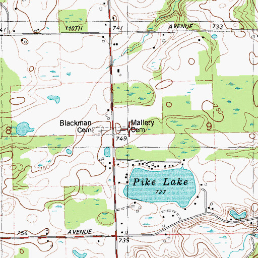 Topographic Map of Mallery Cemetery, MI