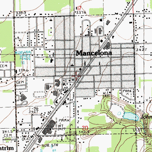 Topographic Map of Mancelona, MI