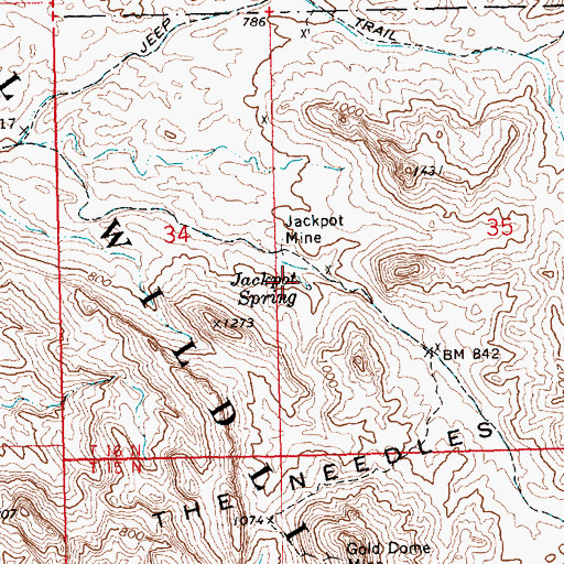 Topographic Map of Jackpot Spring, AZ