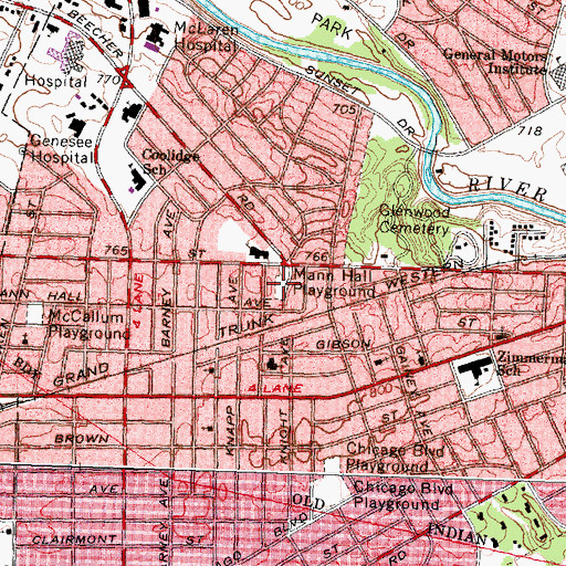 Topographic Map of Mann Hall Playground, MI