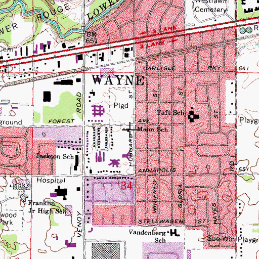 Topographic Map of Mann School, MI