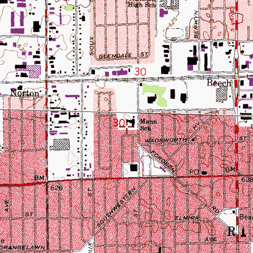Topographic Map of Mann School, MI