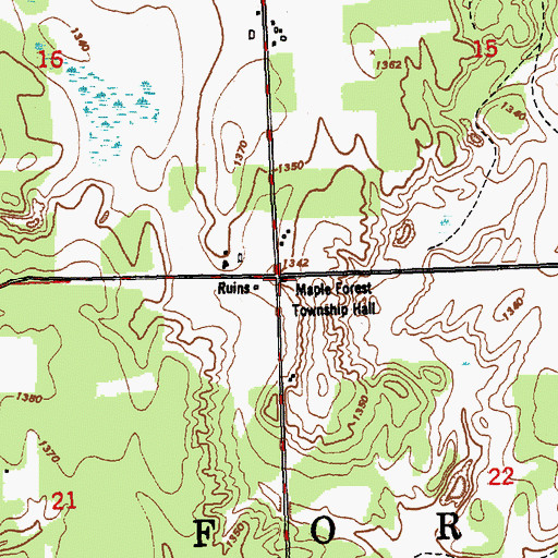 Topographic Map of Maple Forest Township Hall, MI
