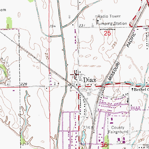 Topographic Map of Diaz Baptist Church, AR