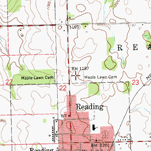 Topographic Map of Maple Lawn Cemetery, MI