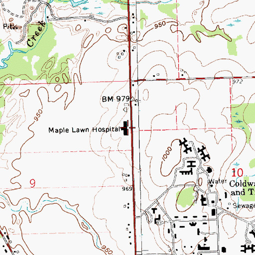 Topographic Map of Maple Lawn Hospital, MI