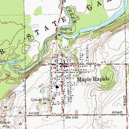 Topographic Map of Maple Rapids, MI