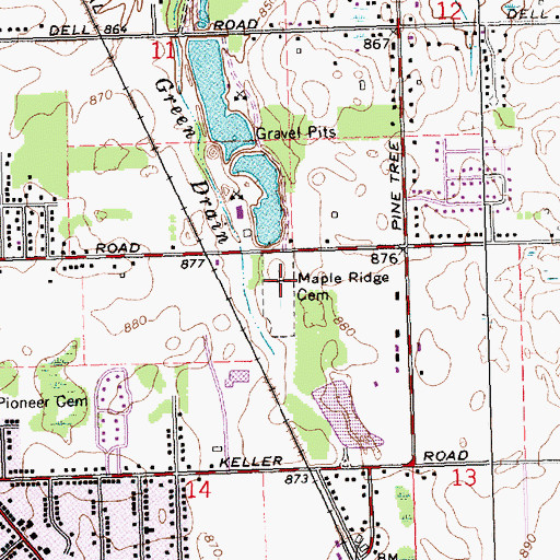Topographic Map of Maple Ridge Cemetery, MI