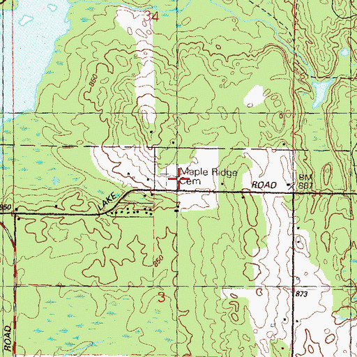 Topographic Map of Maple Ridge Cemetery, MI