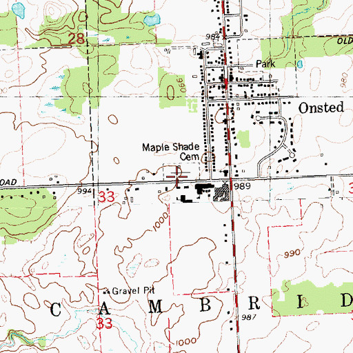 Topographic Map of Maple Shade Cemetery, MI