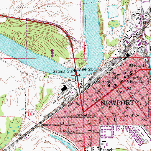 Topographic Map of Newport Bridge, AR