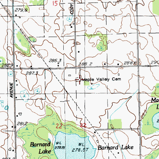 Topographic Map of Maple Valley Cemetery, MI