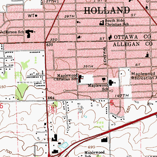 Topographic Map of South Side Christian Elementary School, MI