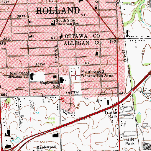 Topographic Map of Maplewood Recreation Area, MI