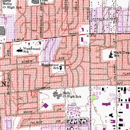 Topographic Map of Maplewood School, MI