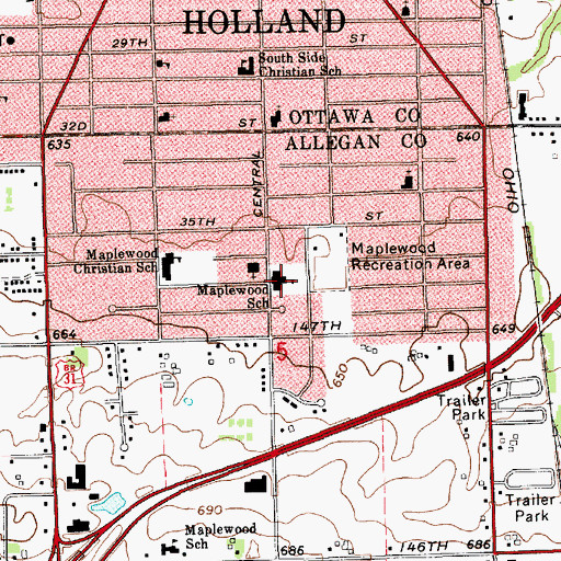 Topographic Map of Maplewood School, MI