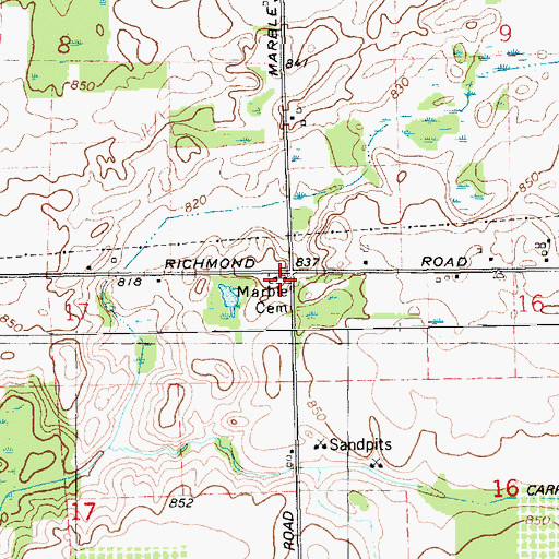 Topographic Map of Marble Cemetery, MI