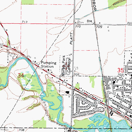 Topographic Map of Marble Park Cemetery, MI