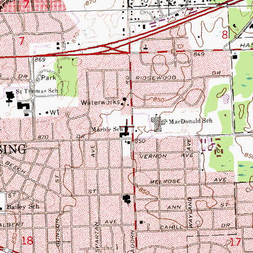 Topographic Map of Marble School, MI