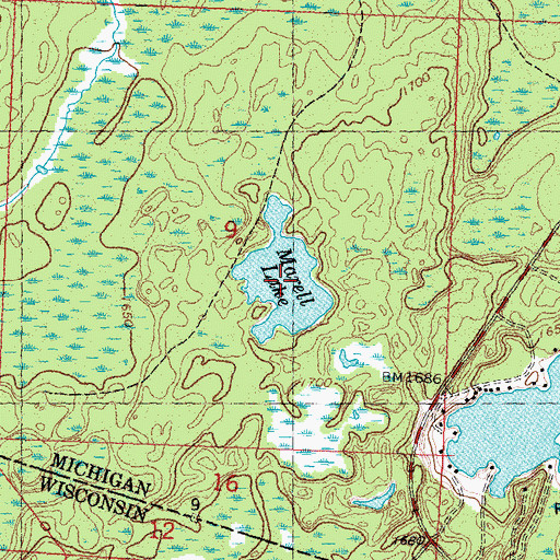 Topographic Map of Marell Lake, MI