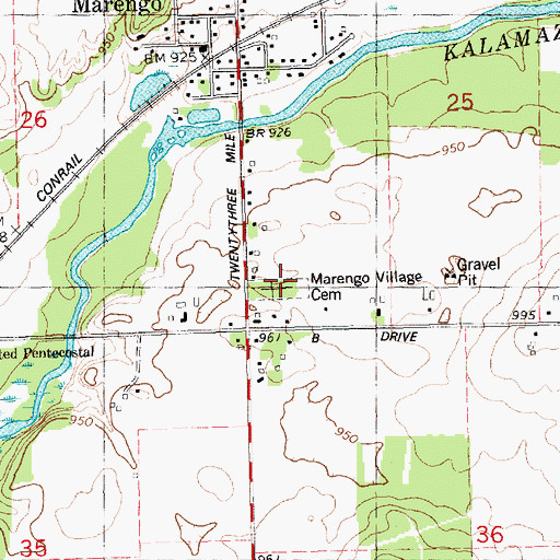 Topographic Map of Marengo Village Cemetery, MI