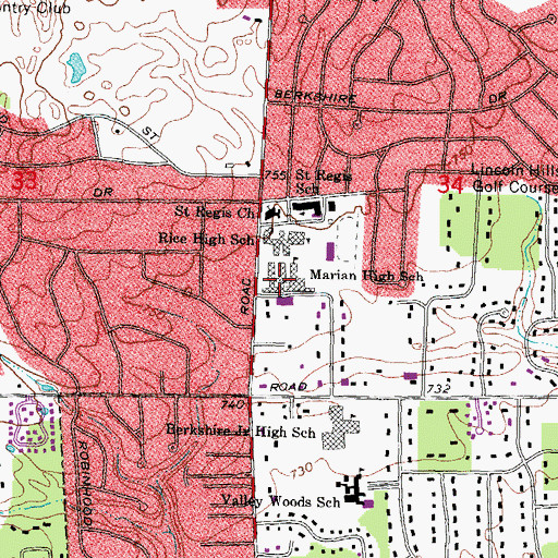 Topographic Map of Marian High School, MI